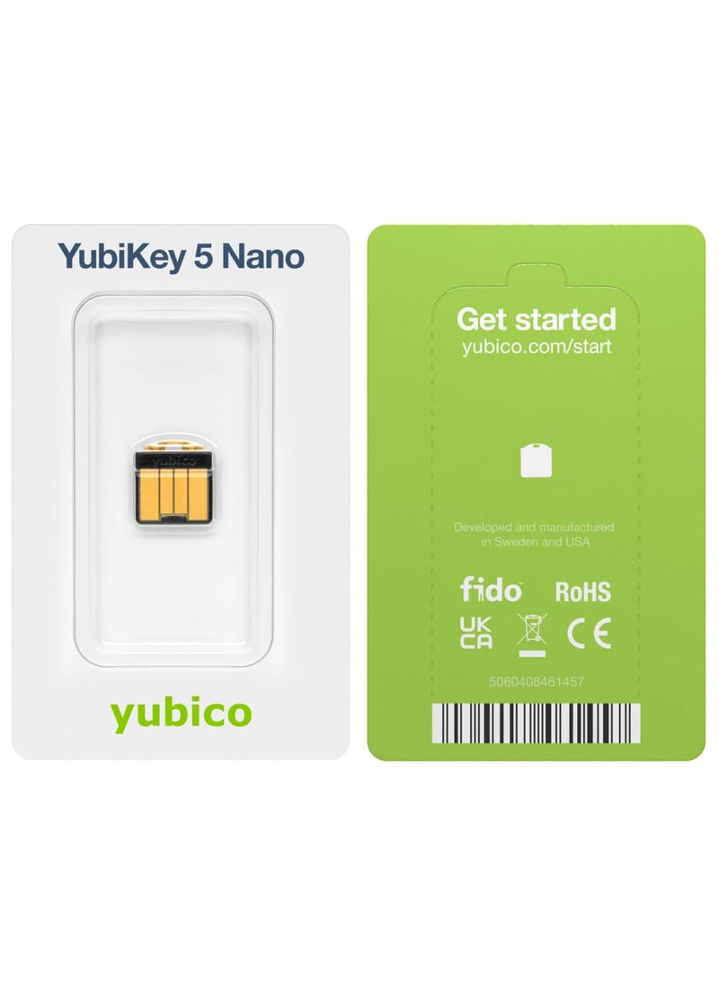 Yubico - YubiKey 5 Nano - Two-factor authentication (2FA) security key, connect via USB-A, compact size, FIDO certified - Protect your online accounts
