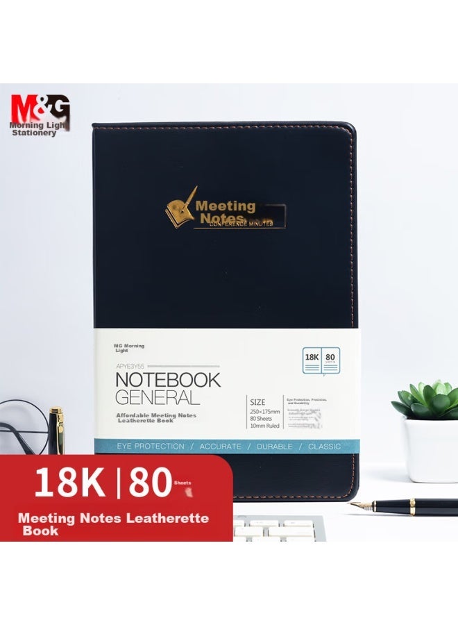 M.G B5 18K 80-Sheet Black Leather Office Notebook - Meeting Record Diary Business  Journal - Image 1