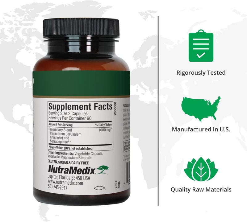 Nutramedix مكمل نوترا ميدكس سيراببتاز إنزيمات بروتوليتك للهضم إنولين مصمم لدعم صحة الجهاز الهضمي خالي من الجلوتين وفول الصويا ومنتجات الألبان 60 كبسولة - Image 2