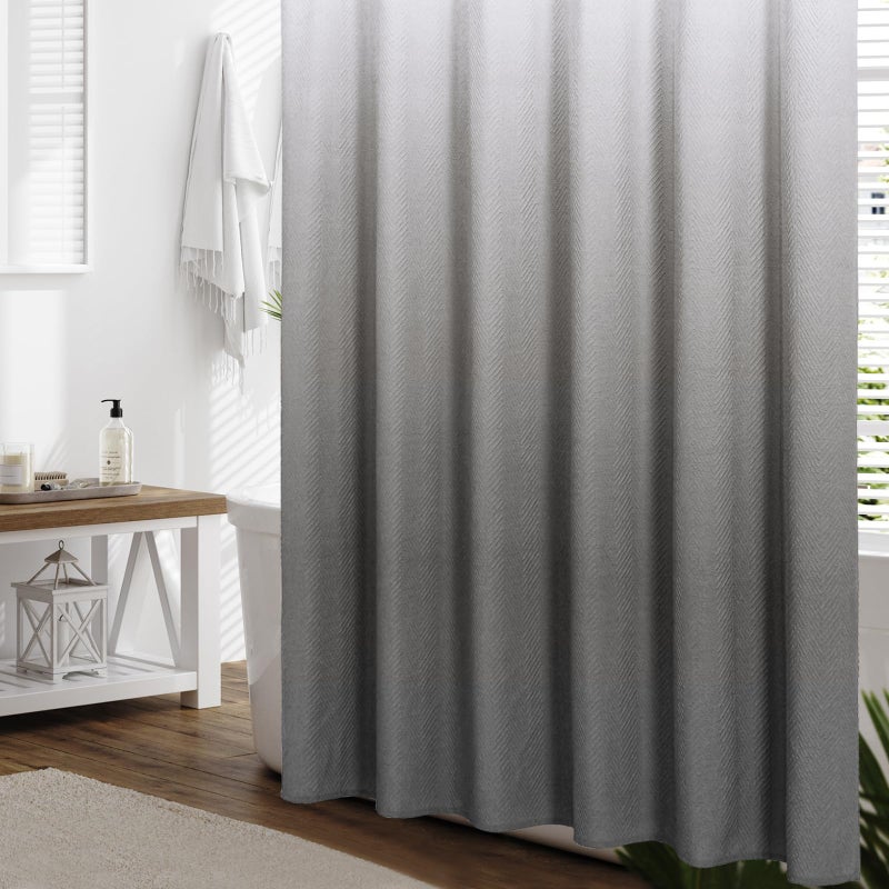 Gibelle Ombre Grey Shower Curtain  3D Embossed Textured Herringbone Fabric Shower Curtain  Modern Farmhouse Bathroom Decor Soft Cloth Shower Curtain Set with Hooks  72x72 - Image 1