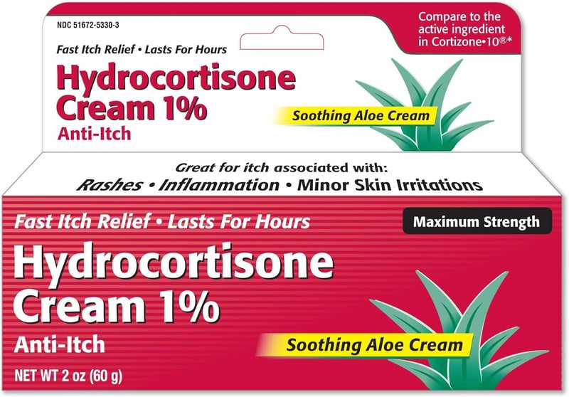 Taro Hydrocortisone Cream 1% with Soothing Aloe (2 Fl Oz) Fast-Acting Maximum Strength Anti-Itch Relief for Eczema, Psoriasis, Rashes, Hives, Bug Bites & Irritated Skin, Dye Free (3 Pack) - Image 2