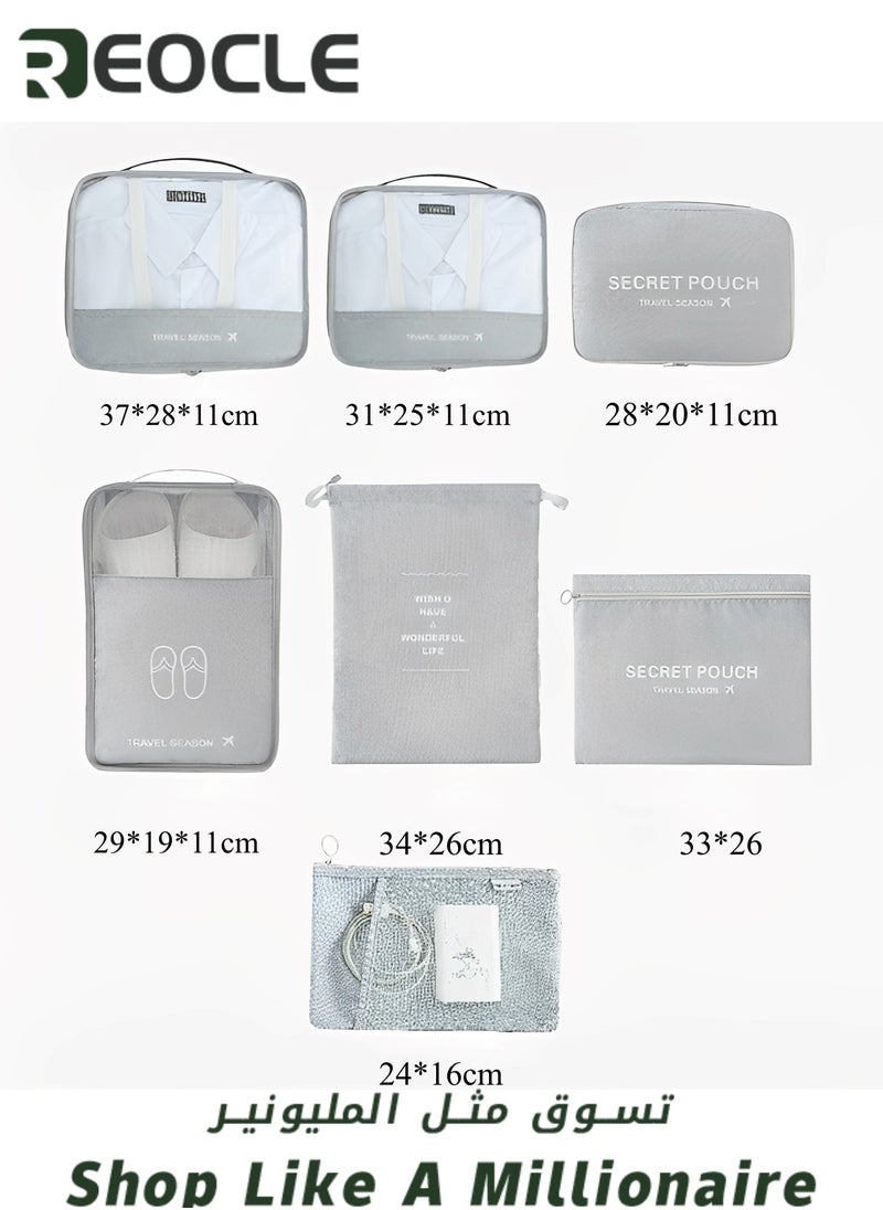 REOCLE - 7 Set Packing Cubes for Travel Lightweight Luggage Organizer Packing Organizers Travel Foldable Luggage Organizers Storage Bag - Image 1
