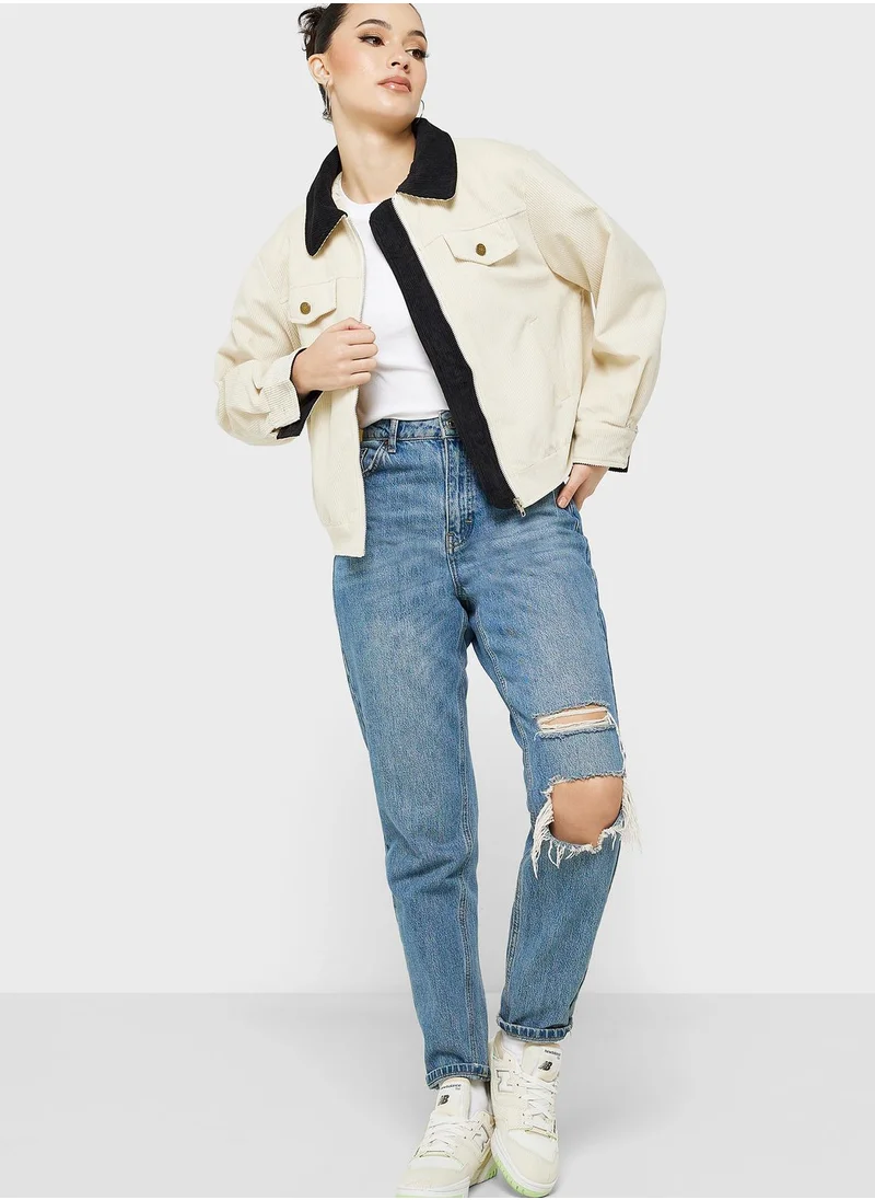 Ginger Utility Style Jacket With Contrast Collar