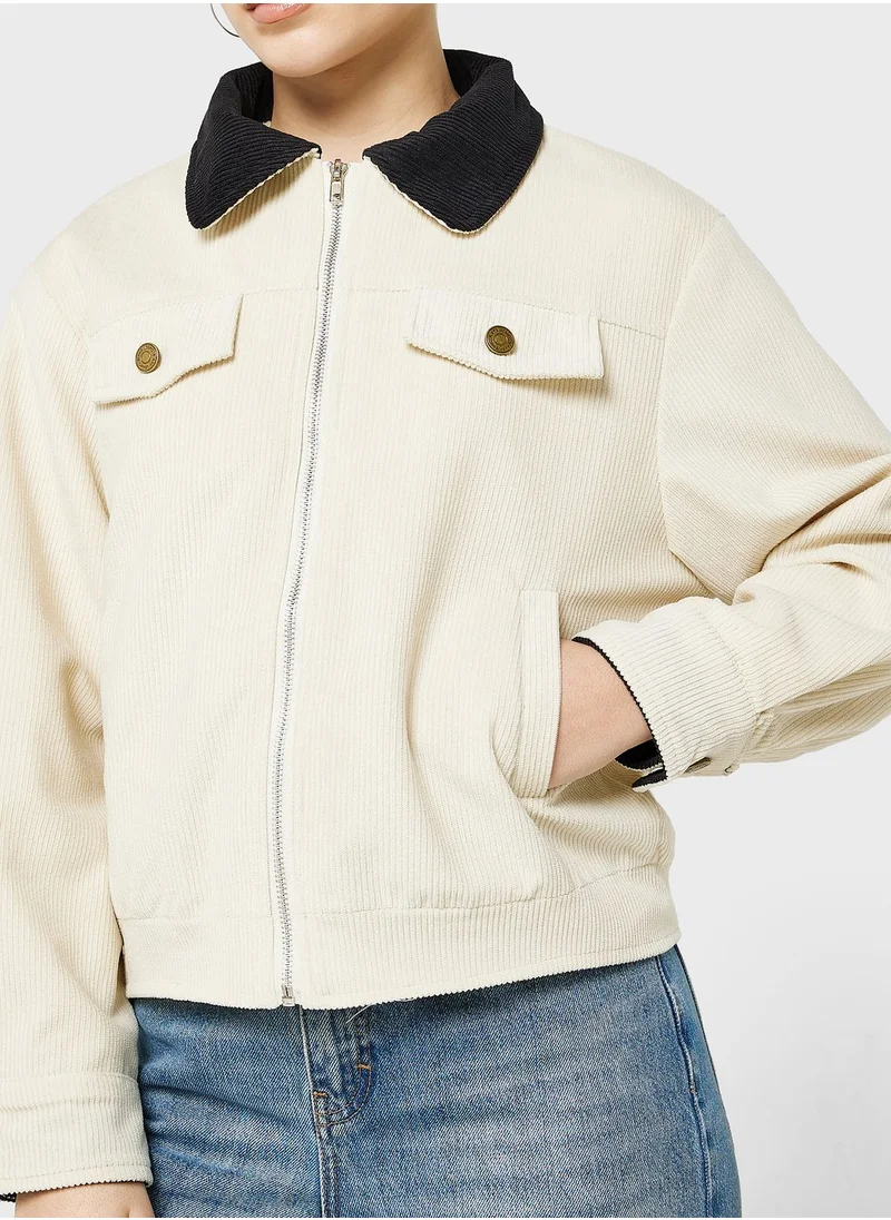 Ginger Utility Style Jacket With Contrast Collar