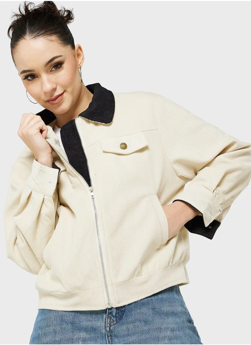 Ginger Utility Style Jacket With Contrast Collar