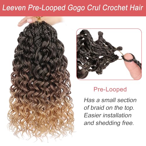Leeven 10 Inch Gogo Curl Crochet Hair 8 Packs Ombre Brown to Honey Blonde Ocean Wave Crochet Hair Pre Looped Deep Twist Goddess Box Braids Short Curly Water Wave Synthetic Hair for Women Girl Kids - Image 3