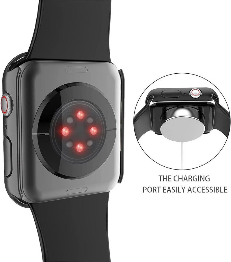 Misxi 2-Pack Waterproof Hard Case with Tempered Glass Compatible with Apple Watch SE 3 SE 2 SE Series 6 Series 5 Series 4 44mm, Ultra-Thin Protective Cover for iWatch Screen Protector, Matte Black - Image 5