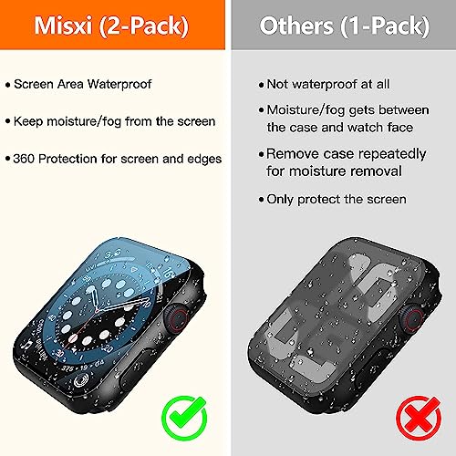 Misxi 2-Pack Waterproof Hard Case with Tempered Glass Compatible with Apple Watch SE 3 SE 2 SE Series 6 Series 5 Series 4 44mm, Ultra-Thin Protective Cover for iWatch Screen Protector, Matte Black - Image 2