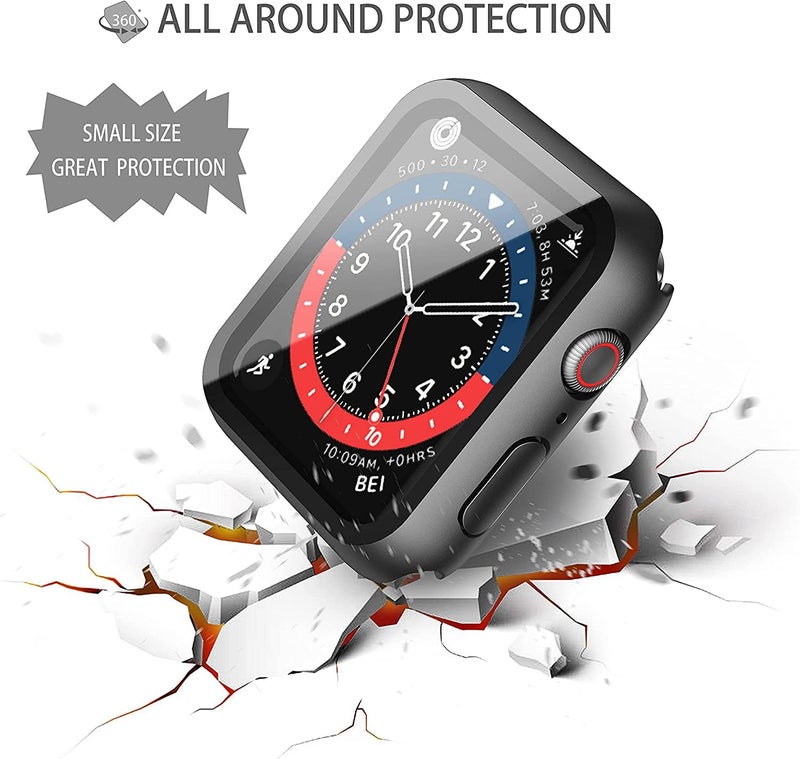 Misxi 2-Pack Waterproof Hard Case with Tempered Glass Compatible with Apple Watch SE 3 SE 2 SE Series 6 Series 5 Series 4 44mm, Ultra-Thin Protective Cover for iWatch Screen Protector, Matte Black - Image 4