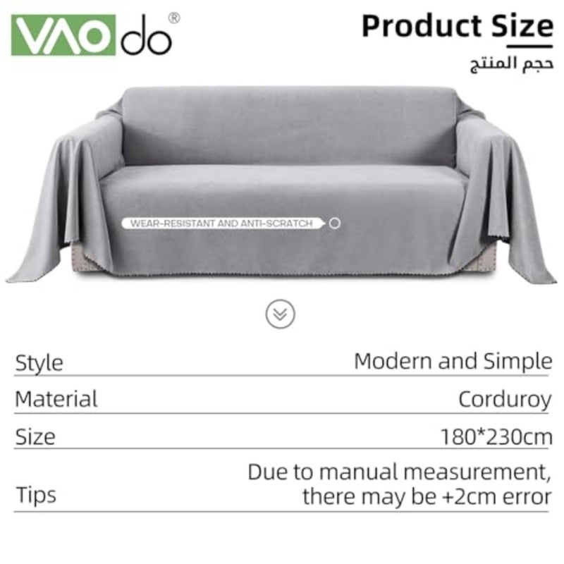 180 * 230cm Waterproof Sofa Cover, Edged Couch Cover, 3 Seat Cushion Couch Durable Couch Protector, for Sectional Sofa Pet Cat Dog Home Decor, Gray - Image 5