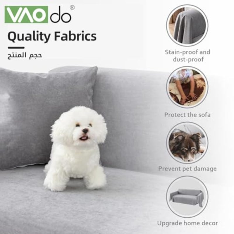 180 * 230cm Waterproof Sofa Cover, Edged Couch Cover, 3 Seat Cushion Couch Durable Couch Protector, for Sectional Sofa Pet Cat Dog Home Decor, Gray - Image 3