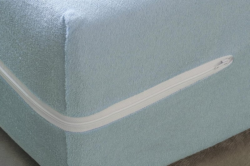 Savel Elastic Mattress Cover, Terry Cotton Blue, Queen (160x200cm), Machine Washable, Zipper Closure, Adjustable, Absorbent, Elastic - Image 3