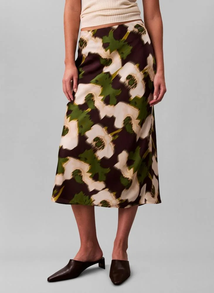 CALVIN KLEIN Printed Satin Midi Slip Skirt
