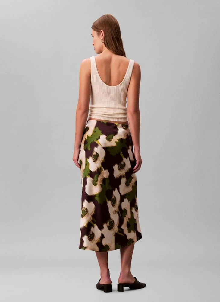 CALVIN KLEIN Printed Satin Midi Slip Skirt
