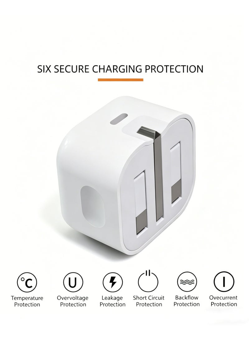 OLYSON 40W USB-C PD Fast Charger with Foldable Plug and 2M Type-C to Type-C Cable for iPhone 17/16/15 Series, Compatible with iPhone 17/16/15 - Image 3