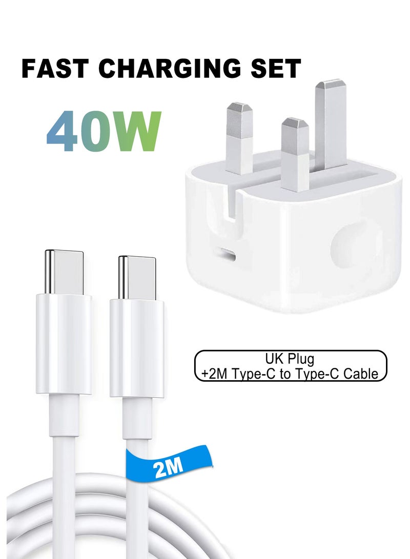 OLYSON 40W USB-C PD Fast Charger with Foldable Plug and 2M Type-C to Type-C Cable for iPhone 17/16/15 Series, Compatible with iPhone 17/16/15 - Image 1