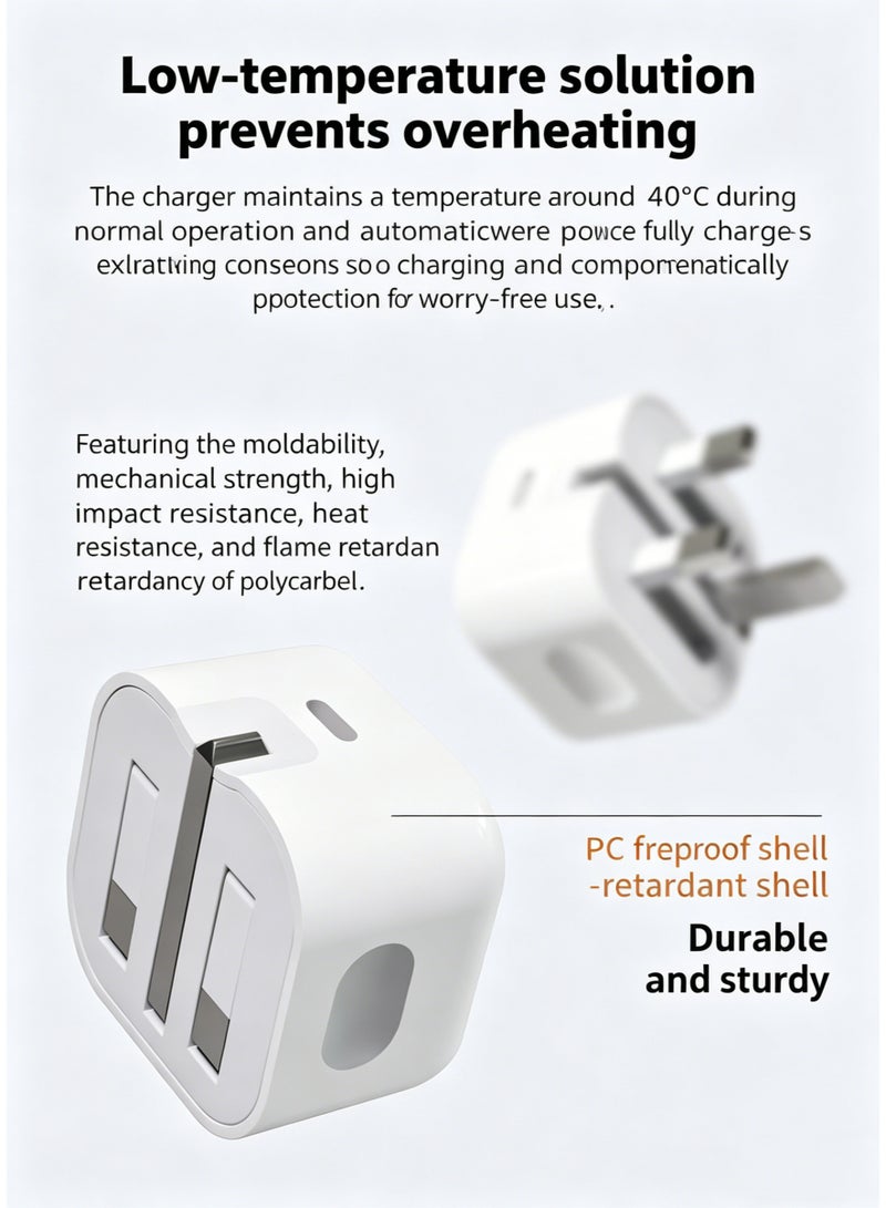 OLYSON 40W USB-C PD Fast Charger with Foldable Plug and 2M Type-C to Type-C Cable for iPhone 17/16/15 Series, Compatible with iPhone 17/16/15 - Image 4