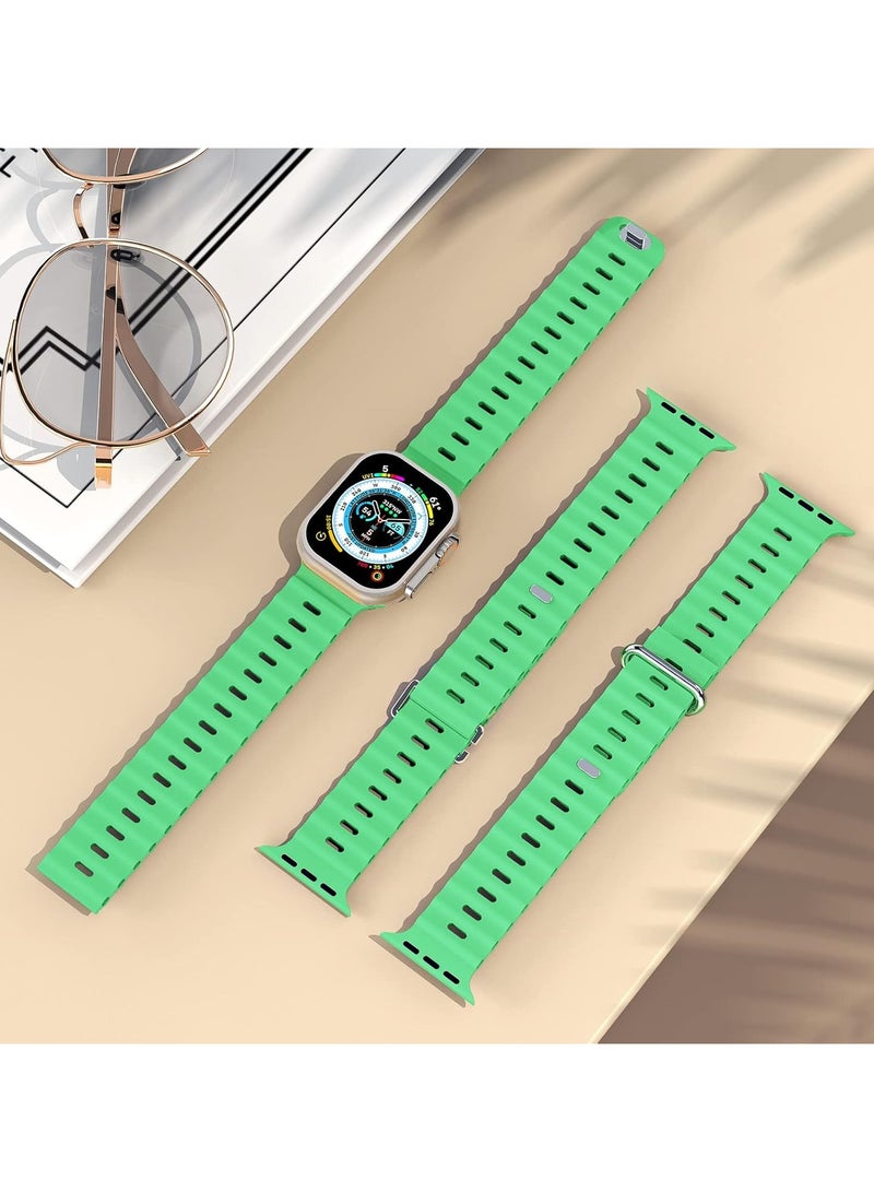 Ocean Band Compatible with Apple Watch Ultra Band 49/45/44/42mm Men Women, Soft Silicone Sport Band Replacement Strap for Apple Watch Ultra2/Ultra iWatch Series 9 8 7 SE 6 5 4 3 2 1 Bright Green - Image 4