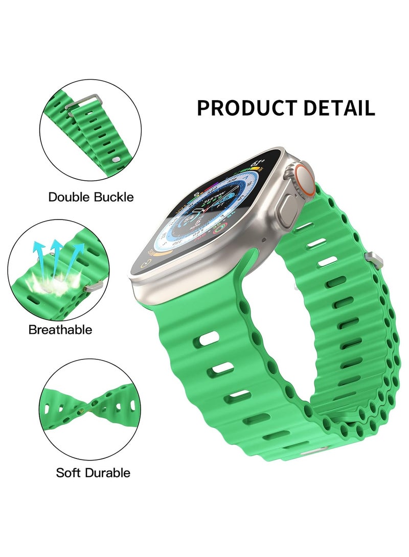 Ocean Band Compatible with Apple Watch Ultra Band 49/45/44/42mm Men Women, Soft Silicone Sport Band Replacement Strap for Apple Watch Ultra2/Ultra iWatch Series 9 8 7 SE 6 5 4 3 2 1 Bright Green - Image 3