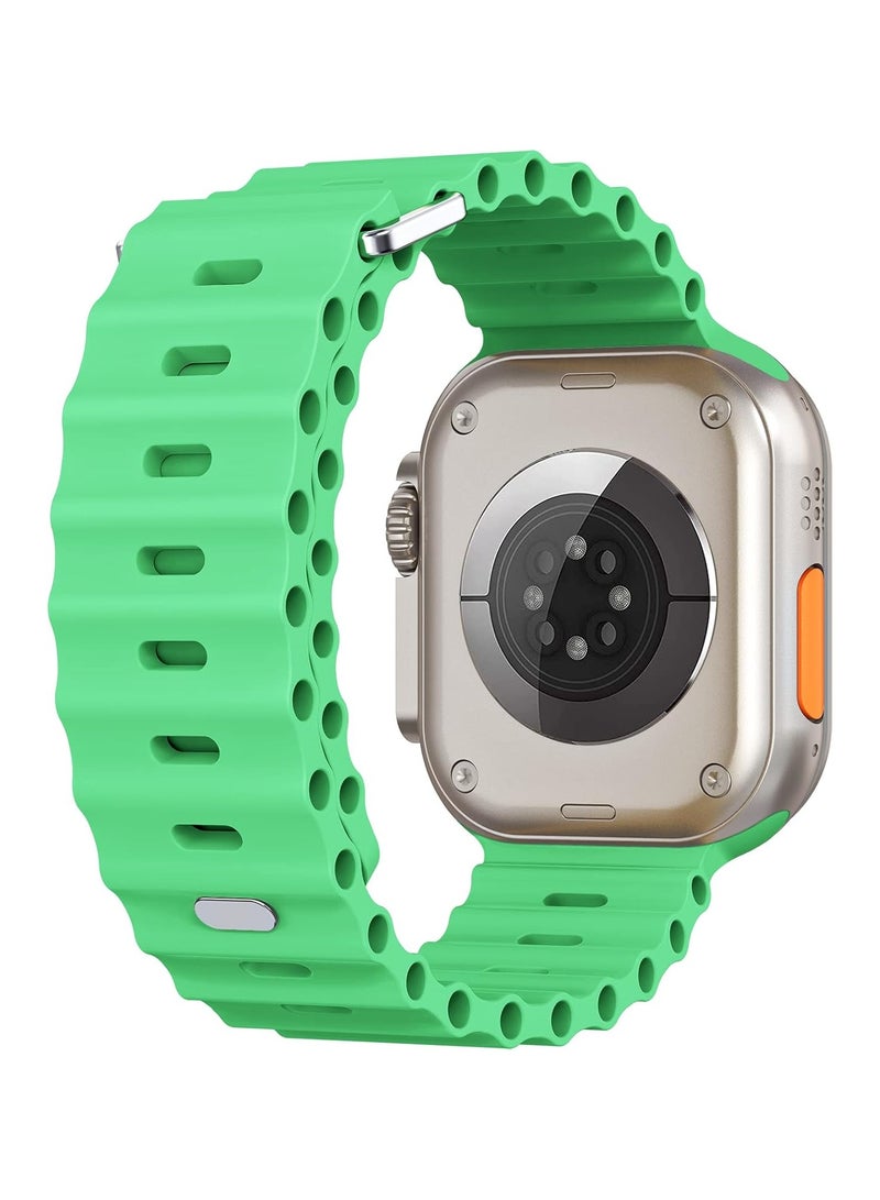 Ocean Band Compatible with Apple Watch Ultra Band 49/45/44/42mm Men Women, Soft Silicone Sport Band Replacement Strap for Apple Watch Ultra2/Ultra iWatch Series 9 8 7 SE 6 5 4 3 2 1 Bright Green - Image 5