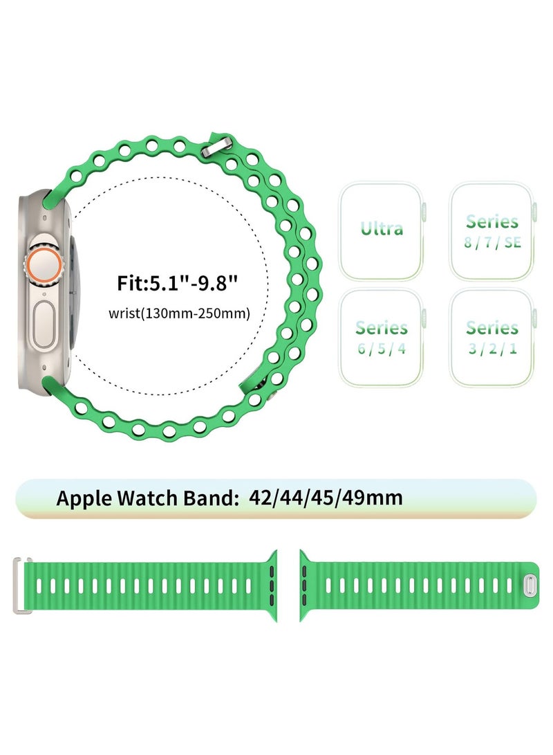 Ocean Band Compatible with Apple Watch Ultra Band 49/45/44/42mm Men Women, Soft Silicone Sport Band Replacement Strap for Apple Watch Ultra2/Ultra iWatch Series 9 8 7 SE 6 5 4 3 2 1 Bright Green - Image 2