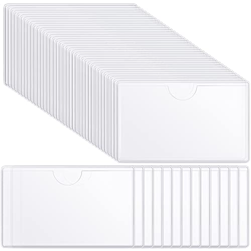 Chinco 100 Self Adhesive Pocket Index Card Pockets Index Card Holder Storage Tote Labels Pockets Sleeves with Top Open for Business Clear Plastic Sticky Labels Holders for Storage Bins Totes Shelves - Image 1