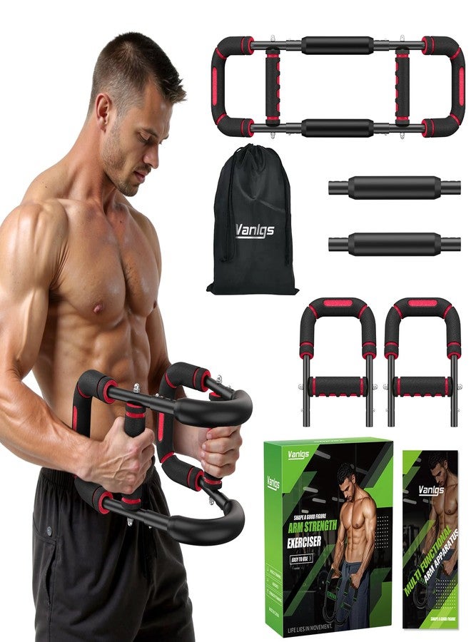 Vanlgs Twister Arm Trainer for Men, Chest Workout Equipment 5-Level Adjustable (40-130lb) with Ergonomic 27° Targets Biceps/Clip/Thigh, Portable Exerciser for Home Gym Travel Fitness, Red - Image 1