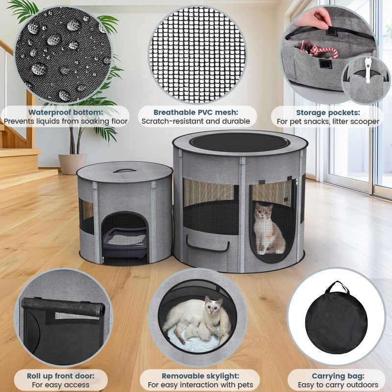 PETOCAT Portable Cat Playpen with Tunnel, 3 in 1 Foldable Puppy Play Pen, Waterproof Bottom, Enclosed 2-Room Separable Pet Tent for Indoor/Outdoor, Multi-Purpose Enclosure Crate Cage for Kitten Dog Rabbit - Image 2