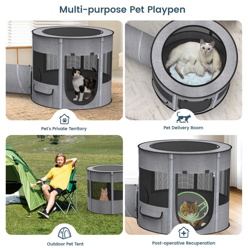PETOCAT Portable Cat Playpen with Tunnel, 3 in 1 Foldable Puppy Play Pen, Waterproof Bottom, Enclosed 2-Room Separable Pet Tent for Indoor/Outdoor, Multi-Purpose Enclosure Crate Cage for Kitten Dog Rabbit - Image 5