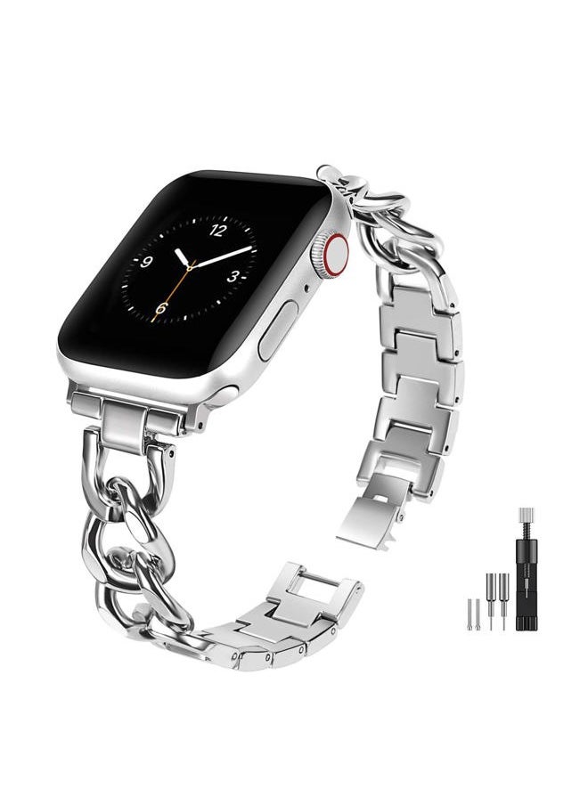 Forever Queen - Solid Stainless Steel Band Compatible with Apple Watch 41mm 40mm 38mm, Metal Strap for iWatch Series 8 7 6 5 4 3 2 1 SE Women and Men,Silver - Image 1