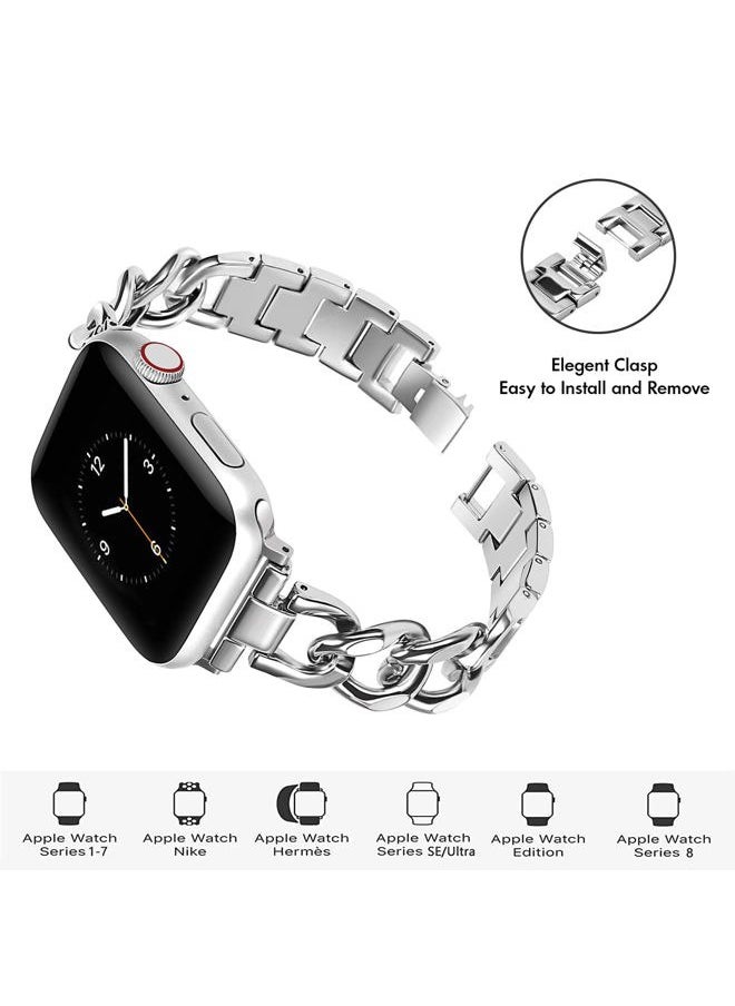 Forever Queen - Solid Stainless Steel Band Compatible with Apple Watch 41mm 40mm 38mm, Metal Strap for iWatch Series 8 7 6 5 4 3 2 1 SE Women and Men,Silver - Image 1