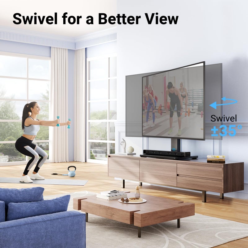 PERLESMITH Universal Swivel TV Stand for 37-77 inch TVs, Table Top TV Stand Base up to 99 lbs, 4 Height Adjustable Universal TV Legs with Tempered Glass Base, Max VESA 600x400mm, PSTVS02-N1 - Image 3