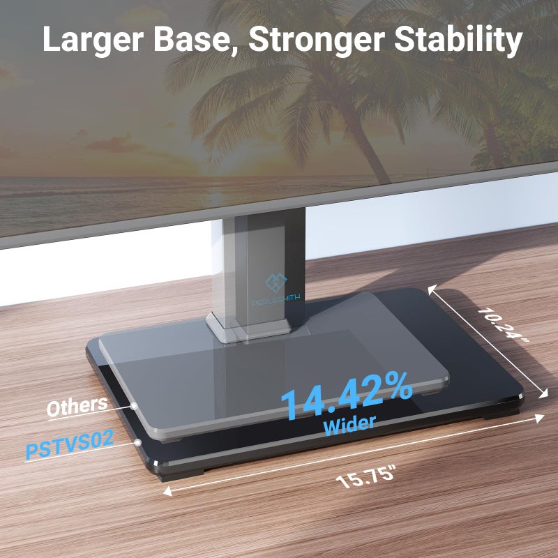 PERLESMITH Universal Swivel TV Stand for 37-77 inch TVs, Table Top TV Stand Base up to 99 lbs, 4 Height Adjustable Universal TV Legs with Tempered Glass Base, Max VESA 600x400mm, PSTVS02-N1 - Image 5