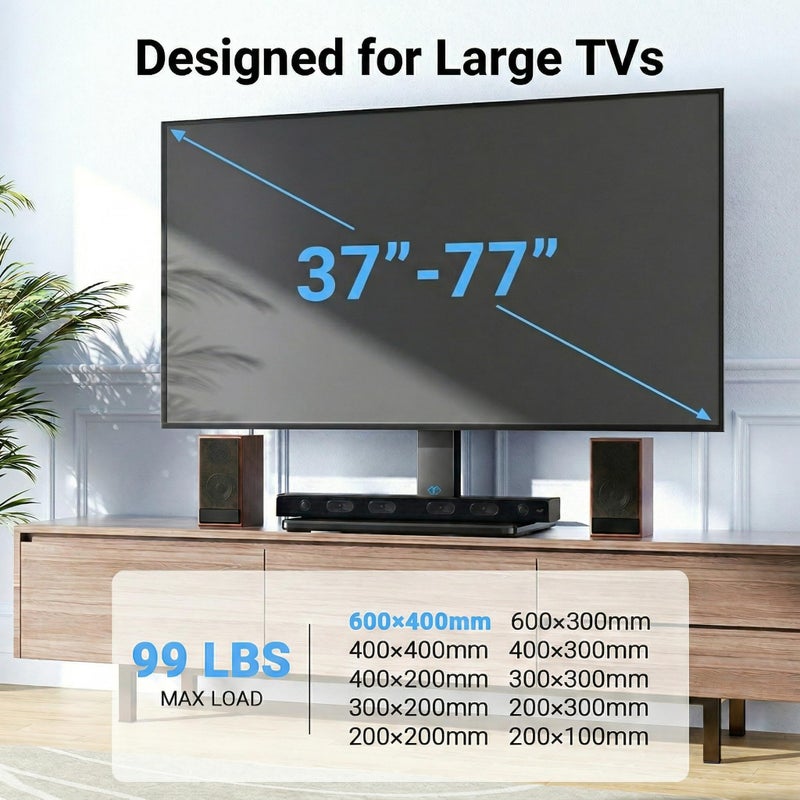 PERLESMITH Universal Swivel TV Stand for 37-77 inch TVs, Table Top TV Stand Base up to 99 lbs, 4 Height Adjustable Universal TV Legs with Tempered Glass Base, Max VESA 600x400mm, PSTVS02-N1 - Image 2