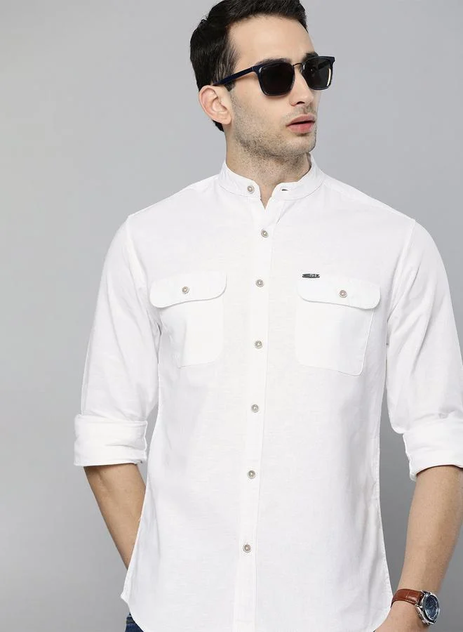 ذا انديان كراج كو قميص رجالي أبيض بياقة ماندارين ضيقة