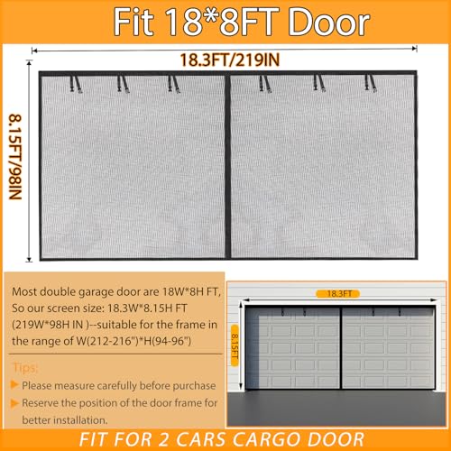 Elytsemoh Garage Screen Doors for 2 car garage-18x8FT Fiberglass 3000g/6.7lb Durable Heavy Duty Magnetic Garage Door Screen Retractable Hands Free with 6 Roll Up Straps for Patio Workshop Home Gym Sun Room - Image 2