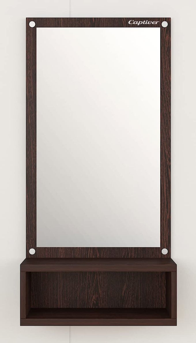 ENGINEERED WOOD FRAMELESS WALL MOUNTED MIRROR WITH 1 STORAGE BOX MATTE FINISH WENGE II BATHROOM BEDROOM LIVING ROOM STAND RECTANGULAR
