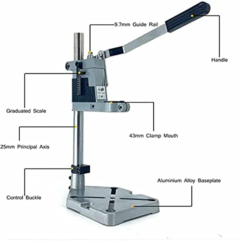 RMGS DX06 400mm Drill Machine Stand for Hand Drill Bench Clamp Drill Press Stand Workbench Repair Tool for Drilling Collet Workshop Single Hole Aluminum base DRILL AND VICE NOT INCLUDED - Image 5