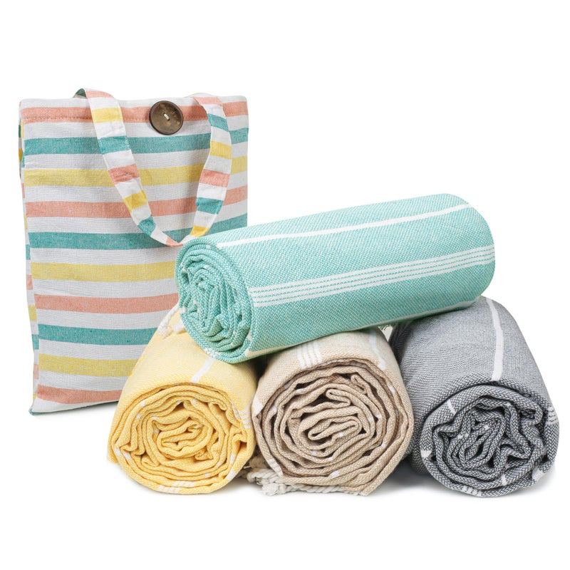 HILLFAIR Cotton Turkish Beach Towels, Quick Dry Lightweight Sand Free Peshtemal Towel for Bath Swim Yoga Pool Travel, Beach Accessories, Oversized Turkish Towel (39 x 72 inch- 4 Pack Multicolor) - Image 1