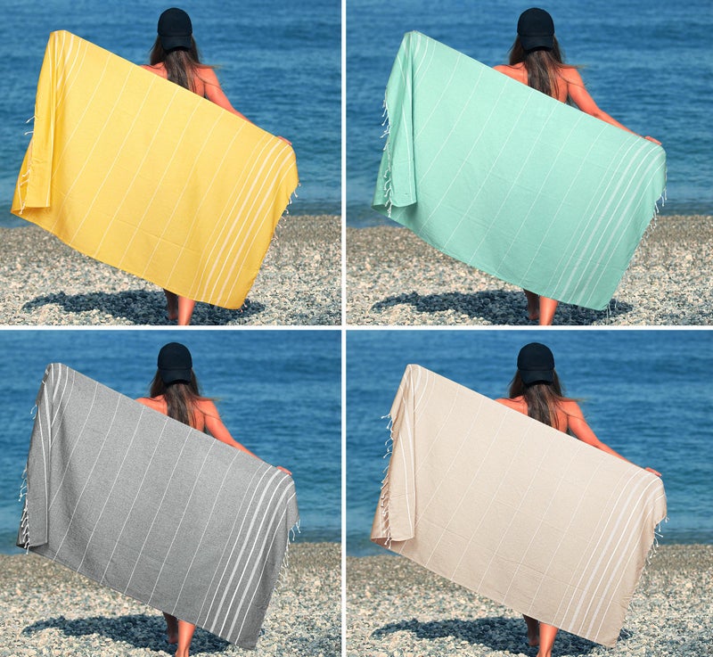 HILLFAIR Cotton Turkish Beach Towels, Quick Dry Lightweight Sand Free Peshtemal Towel for Bath Swim Yoga Pool Travel, Beach Accessories, Oversized Turkish Towel (39 x 72 inch- 4 Pack Multicolor) - Image 2