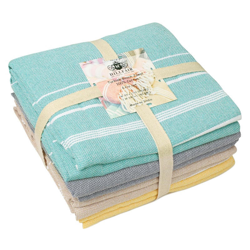 HILLFAIR Cotton Turkish Beach Towels, Quick Dry Lightweight Sand Free Peshtemal Towel for Bath Swim Yoga Pool Travel, Beach Accessories, Oversized Turkish Towel (39 x 72 inch- 4 Pack Multicolor) - Image 5