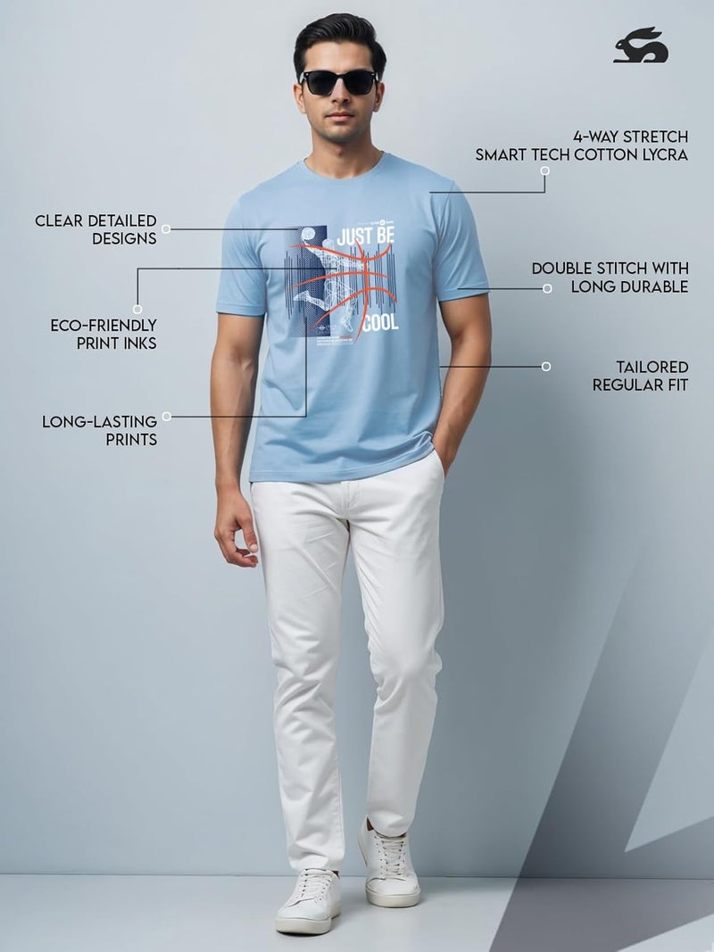 ADRO Men's Beige Basketball Graphic Printed T-Shirt - Just Be Cool Print, Cotton Lycra Stretch Fabric, Half Sleeve Crew Neck, Relaxed Fit - Image 5