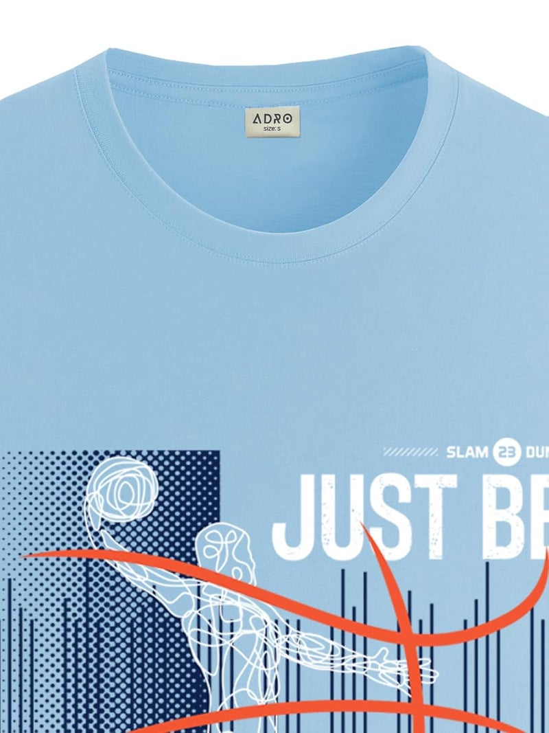 ADRO Men's Beige Basketball Graphic Printed T-Shirt - Just Be Cool Print, Cotton Lycra Stretch Fabric, Half Sleeve Crew Neck, Relaxed Fit - Image 2