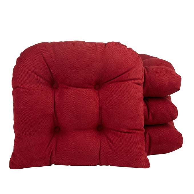 Gripper Overstuffed Universal NonSlip Dining Chair Cushions for Kitchen Decor or Office Use UShaped SkidProof Seat Pad 15x15 Inches 4 Count Pack of 1 Linear Kitchen Red
