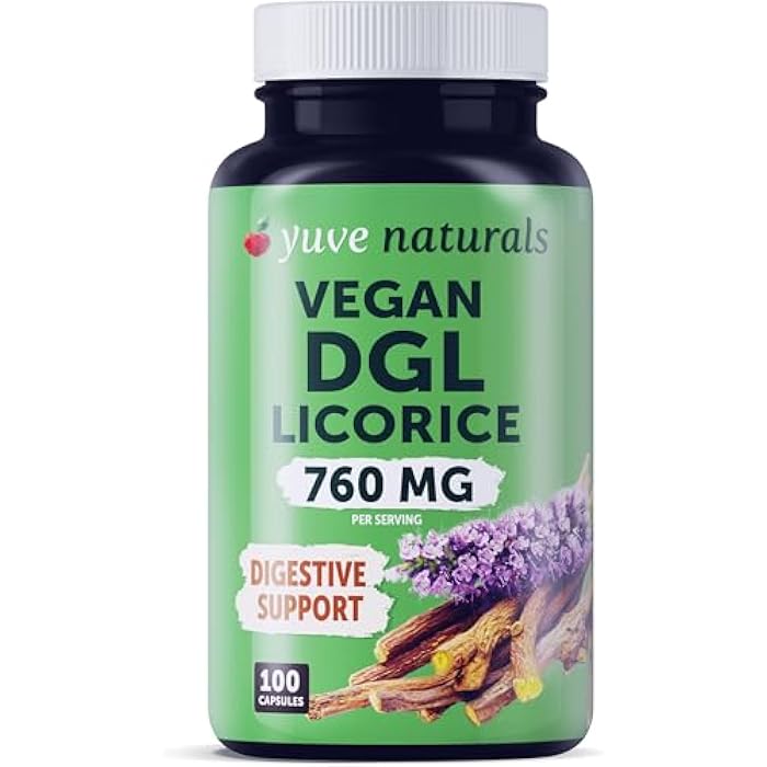 Yuve Vegan DGL Licorice 760mg - Digestive Support Supplement with L-Glycine - Non-GMO, Gluten-Free, Filler-Free Capsules for Heartburn Relief, Gut Health & Stomach Comfort - 100 Count - Image 1