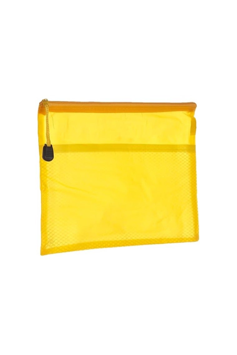 حافظة ملفات بلاستيكية A4 مع سحاب – لون أصفر، تصميم شبكي شفاف، متعددة الاستخدامات للتخزين والتنظيم - Image 1