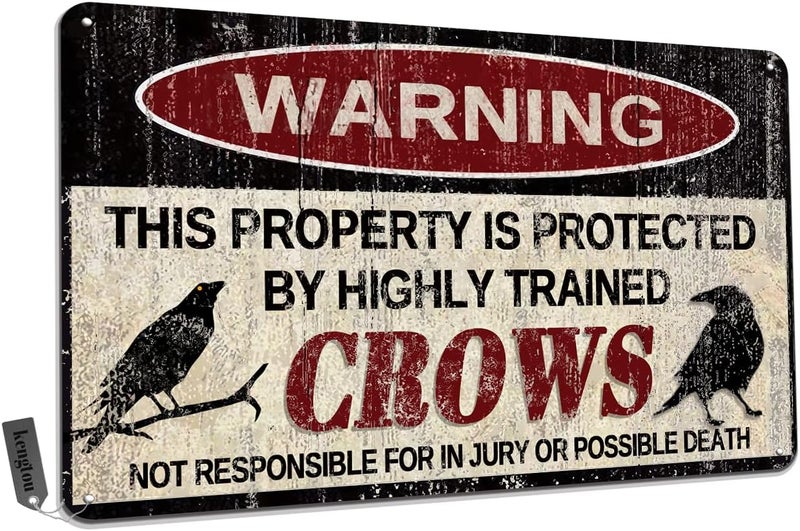 kengtou Vintage Crow Warning Metal Sign - Image 1