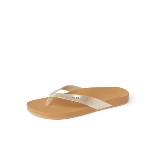 Reef Cushion Court Womens Flip Flop, Molded Cushion Footbed, Arch Support, Tan/Champagne, 8 - Image 1