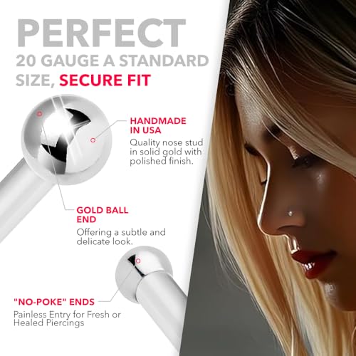 Body Candy 14k White Gold Nose Ring Stud 20 Gauge 1/4" Length 1.5mm Ball Nose Bone Straight Nose Ring for Women Men - Image 4