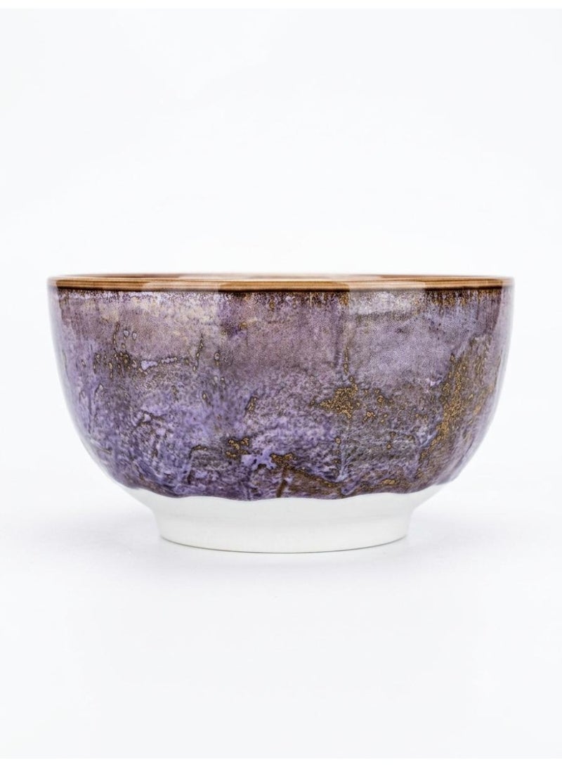 Reactive Glaze Ceramic Serving Bowl, Stoneware, Artisan-Style, Purple & Gold Marbled Finish - Image 3